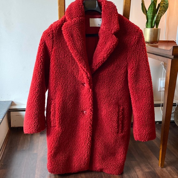 Aritzia Jackets & Blazers - Wilfred Aritzia Red Coat Jacket Teddy Cocoon Coat festival size small